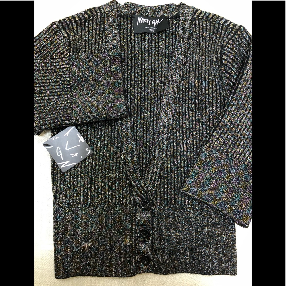 Nasty Gal sparkling crop top cardigan in size XXS